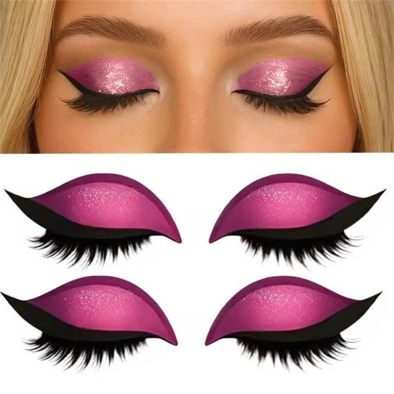 1/2 Pair Reusable Lazy Eye Shadow Eyelash Patch 2-In-1 Eyes Makeup Sticker With False Lashes &Eyeshadow Waterproof Cosmetic Tool Zpaxo 2Pairs Pink