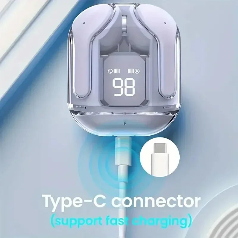 Wireless Earphones Transparent Charging Box Design Touch Control