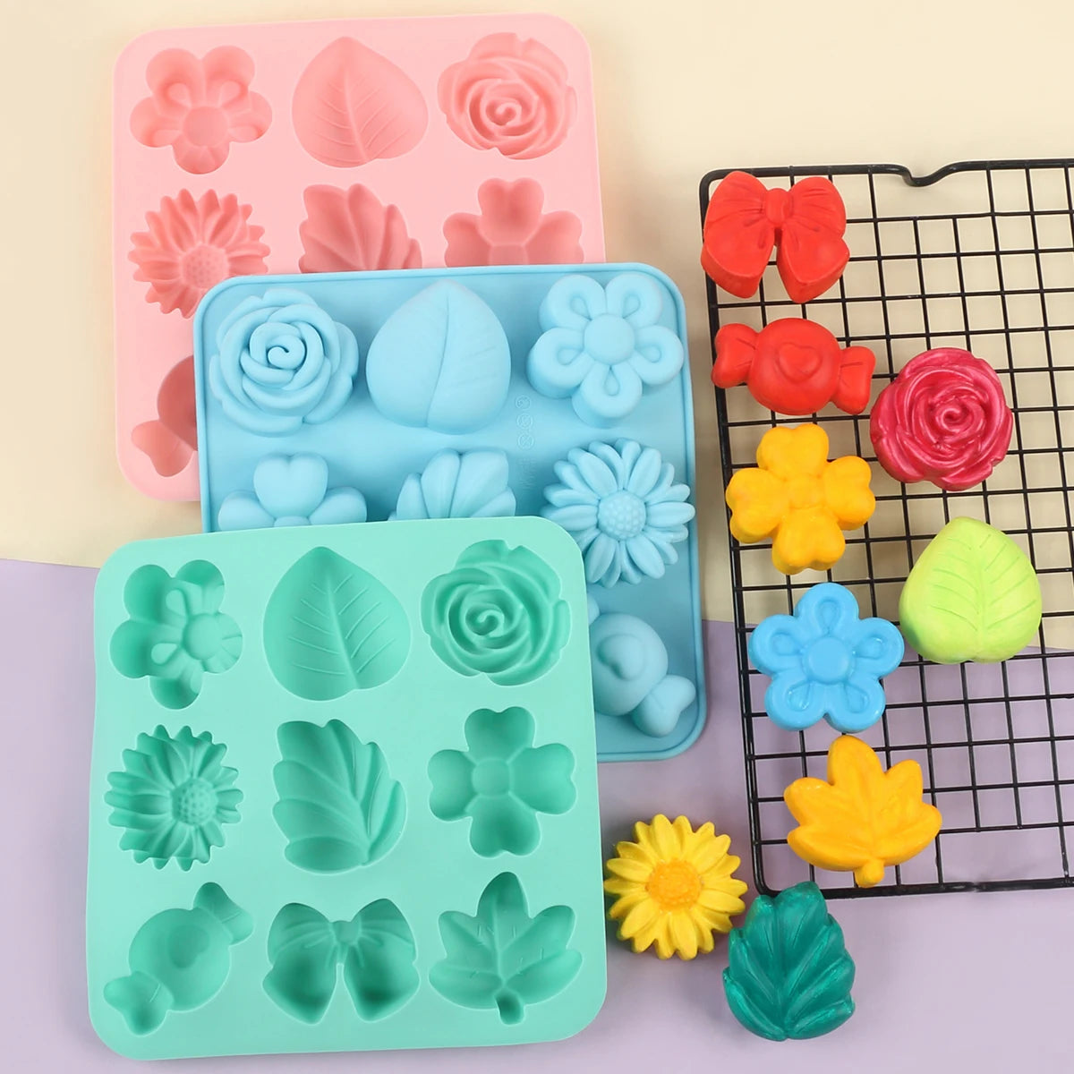 9-Cavity Flower Silicone Mold DIY Chocolate Fondant Cake Decorating Flower Maple Leaf Bow Candy Jelly Dessert Cupcake Baking Zpaxo