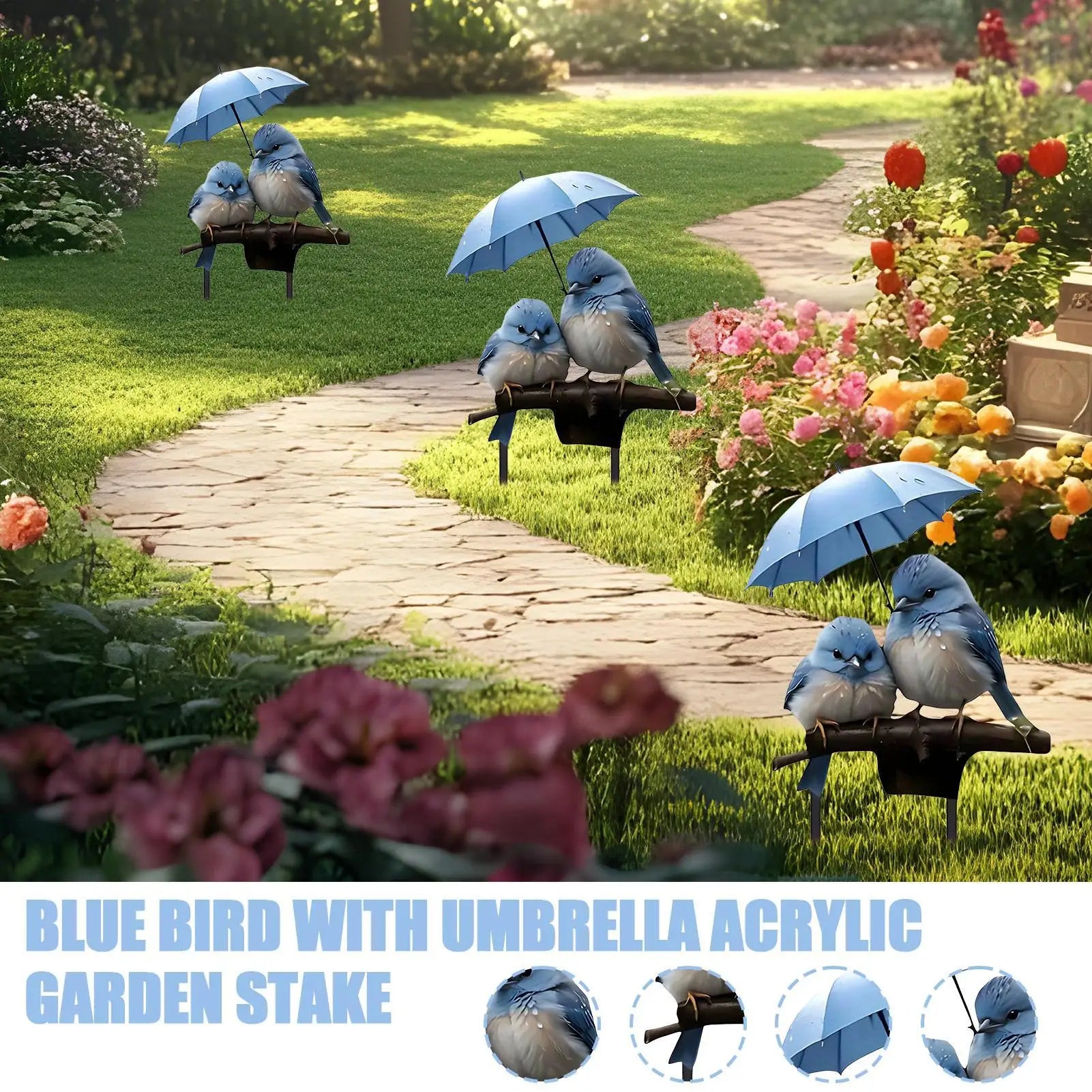Garden Stakes Decorative 2D Acrylic Flat Ground Insert Blue Bird