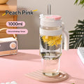 2026 New 1000ml Cross Border Popular Large Capacity Flower Tea Cup, Straw Glass Cup, High Borosilicate Car Ice Cream Cup Zpaxo Pink