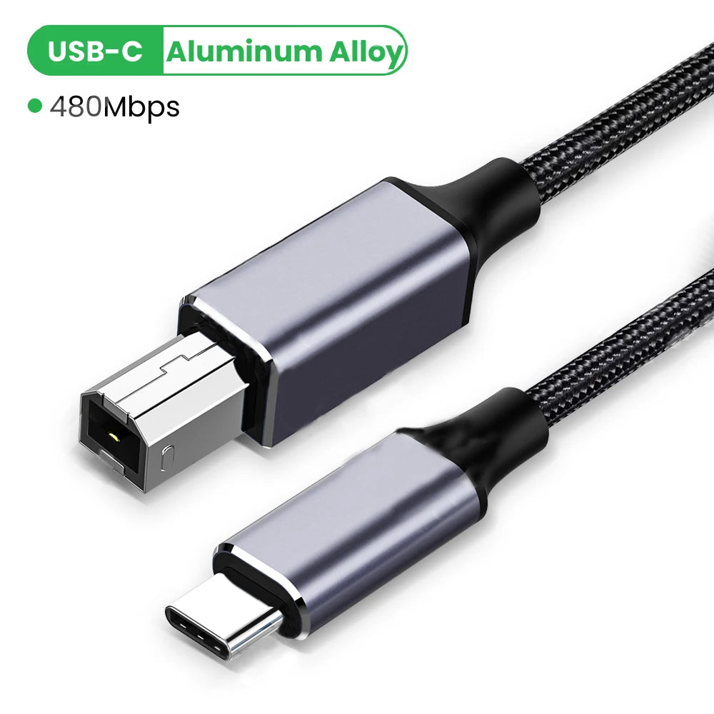 USB Printer Braided Cable Type C to USB B 2.0 Male Scanner Cord High Speed Printer Scanner For HP Canon Dell Epson MacBook Xerox Zpaxo Type-C 0.5m