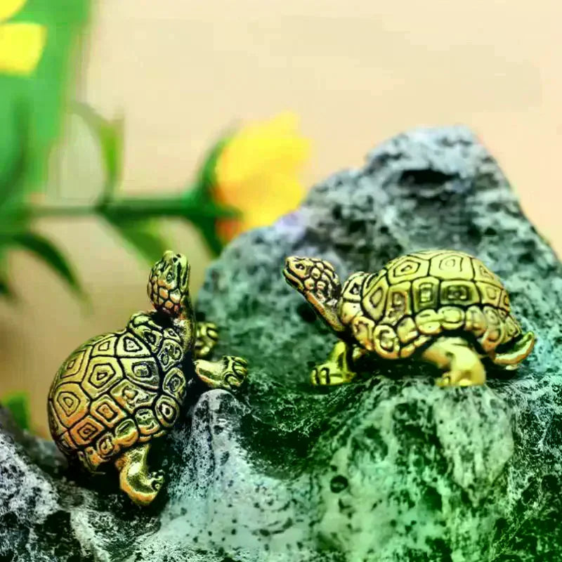 Vintage Brass Tortoise Figurines Metal Animal Sculpture Desktop Feng Shui Ornament Miniatures Antique Tea Pet Crafts Gifts Zpaxo