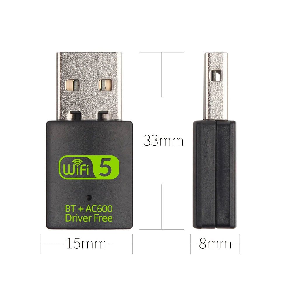 2in1 Dual Band WiFi 600Mbps USB WiFi Adapter Bluetooth-Compatible 2.4G&5GHz Mini USB WiFi Dongle Network Wireless WLAN Receiver Zpaxo