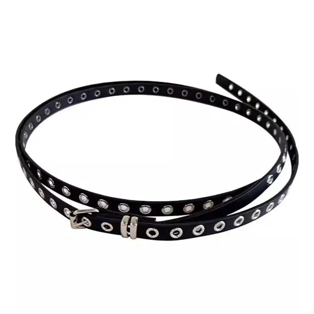 2025 Punk Style Double Ring Thin Belt PU Leather Women Belt Waist Strap All-match Lady Dress Coat Sweater Decorative Waistband Zpaxo A