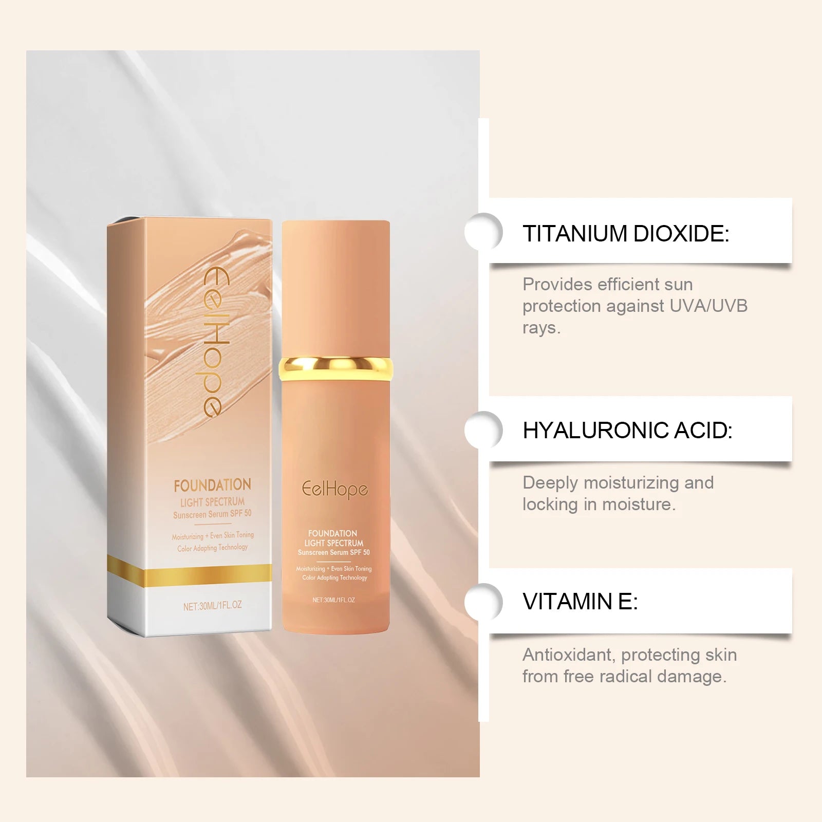 Eelhope 4-in-1 Color Changing Foundation SPF 50 Serum Concealer Liquid Foundation Zpaxo