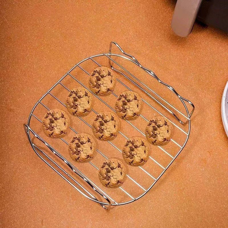 Stainless Steel Double Layer Grill Rack With 4 Roast Meat Picks Steam Rack Air Fryer Rack Air Electric Fryer Accessories Zpaxo