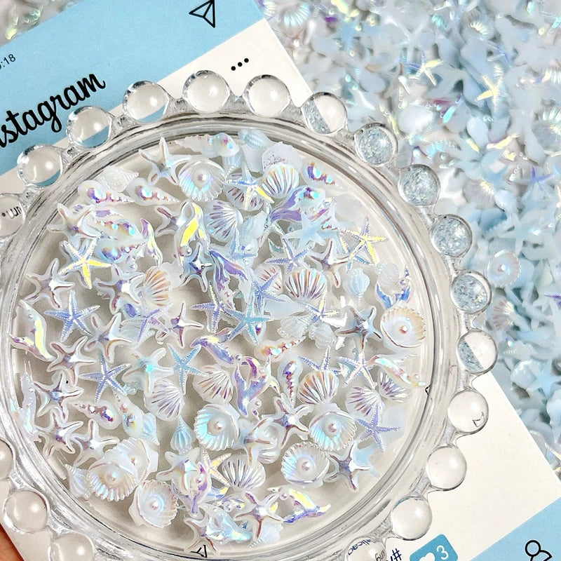 30PCS 3D Ocean Series Resin Nail Charms Summer Nail Rhinestones Creative Starfish Shell Nail Art Decorations for DIY Manicure Zpaxo