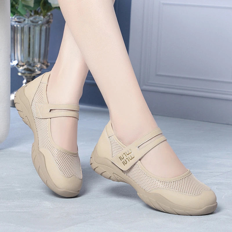 Womens Beige Mesh Mary Jane Sneakers Adjustable Strap Chunky Sole Zpaxo MYQ1136 White 38 China Mainland