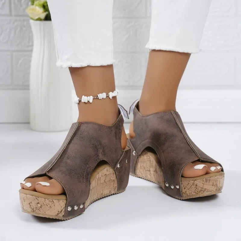 Women Sandals 2026 New Summer Platform Wedges Sandals for Women Buckle Peep Toe Shoes Lightweight Beach Elegant Shoes for Women Zpaxo Brown 38