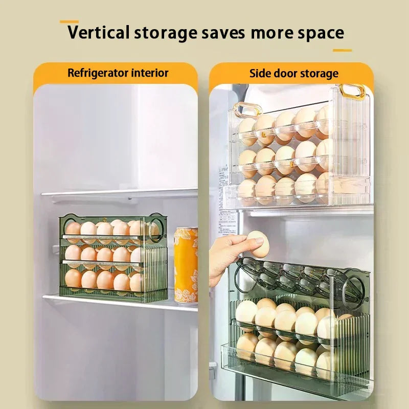 Kitchen Large Capacity Egg Fridge Storage Box - Portable Multi-Layer Egg Tray Organizer, Auto Opening/Closing Egg Holder Zpaxo