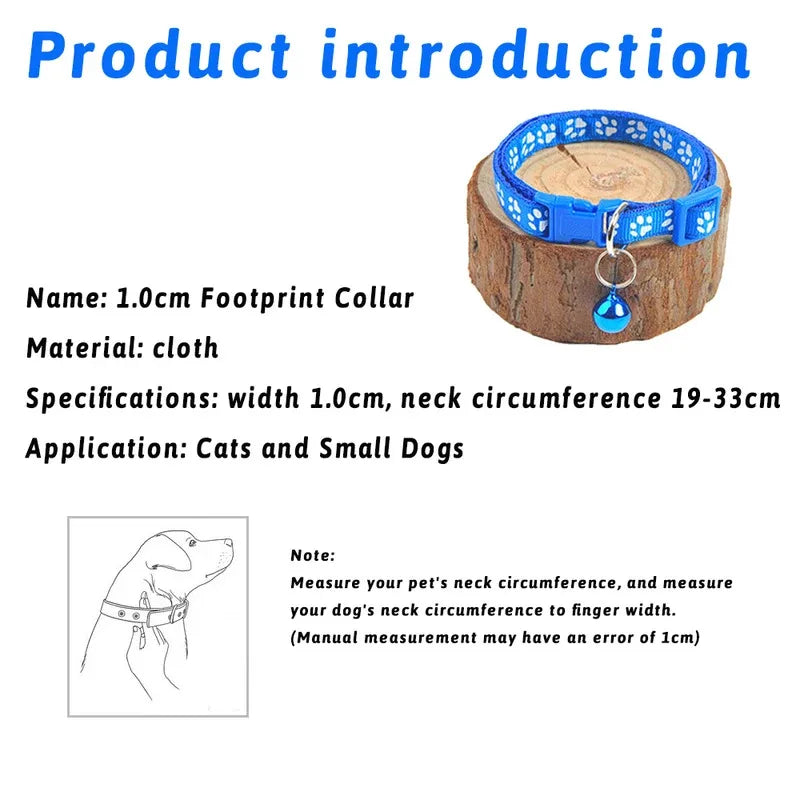 Adjustable Pet Collar with Bell & Paw Print | Cat & Small Dog