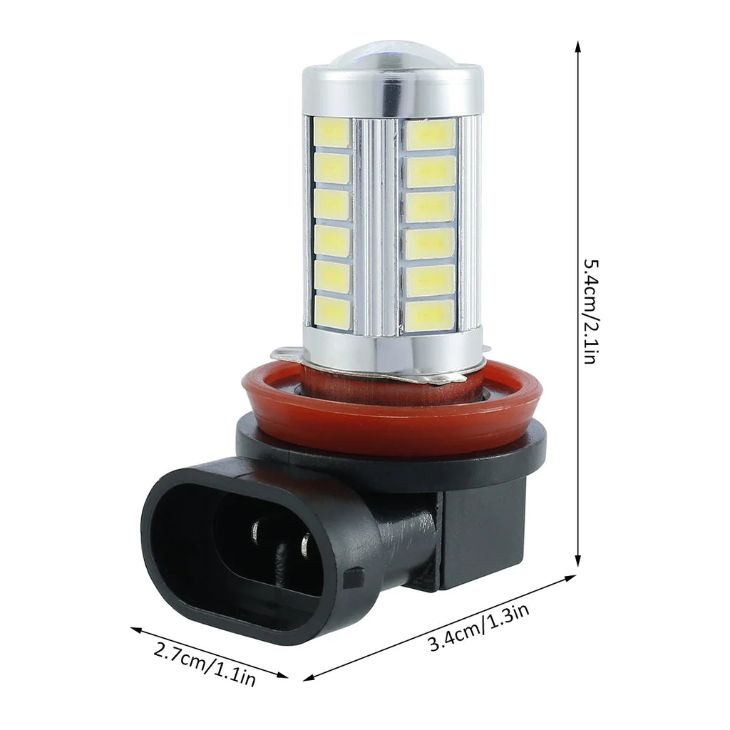 2Pcs H8/H11 Auto LED Fog Light Bulbs 660LM 6000K White Car Driving Running Lamp 12V Plug and Play Car Attachment Replacement Zpaxo