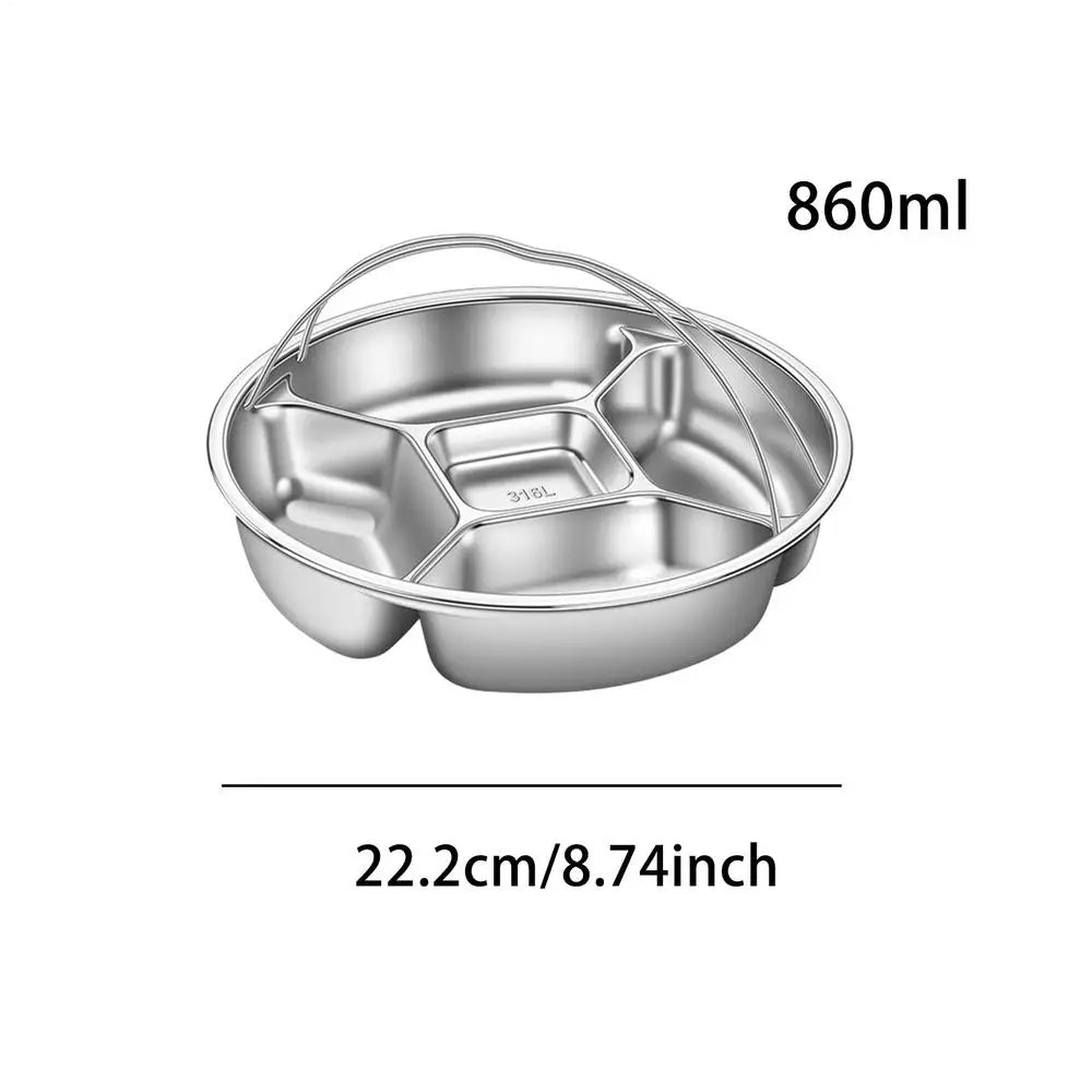 5-Grid Divided Stainless Steel Serving Tray | Snack & Fruit Plate Divided Serving Tray Zpaxo 860ml