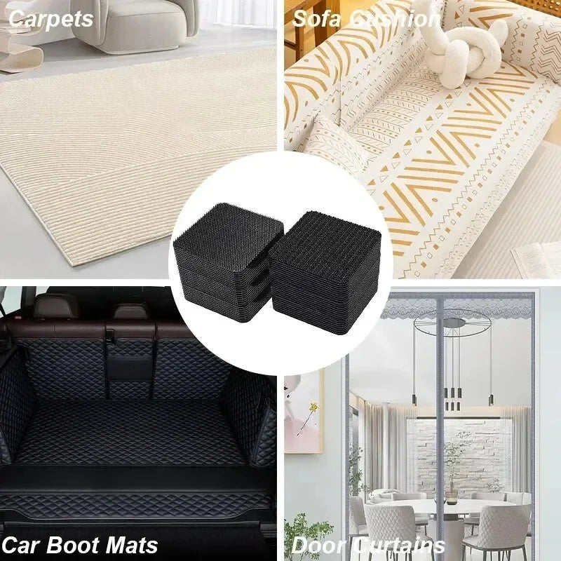 5/10pairs Carpet Mat Fixing Stickers Universal Car Foot Pad Invisible Non Slip Tape Nylon Magic Tape Auto Traceless Adhesive Zpaxo