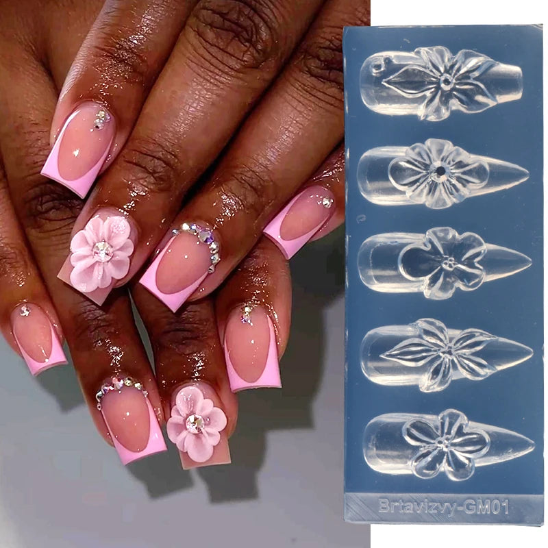 3D Flower Silicone Nail Mold Lily Hibiscus Petals Carving Template