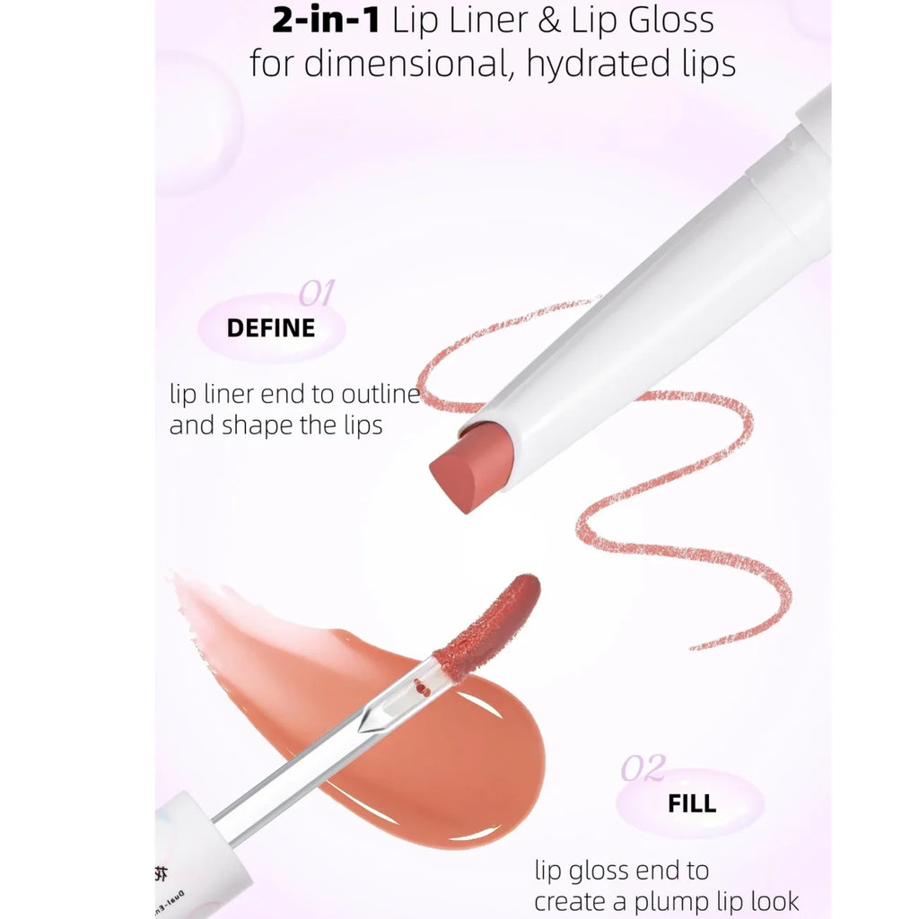 FLORTTE RAINBOW BUBBLE DOUBLE-ENDED LIP LINER N GLOSS PENCIL Makeup Zpaxo