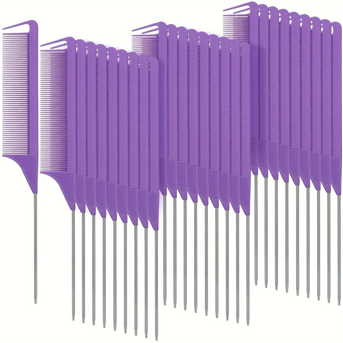 30 piece pointed tail comb set, suitable for hairstyle design, plastic comb teeth and metal handle, heat-resistant combing comb Zpaxo 30pcs purple