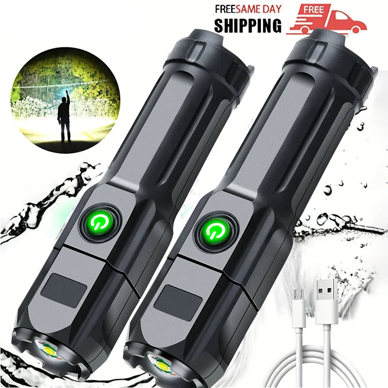 Rechargeable Zoomable LED Flashlight – IPX6 Waterproof Torch