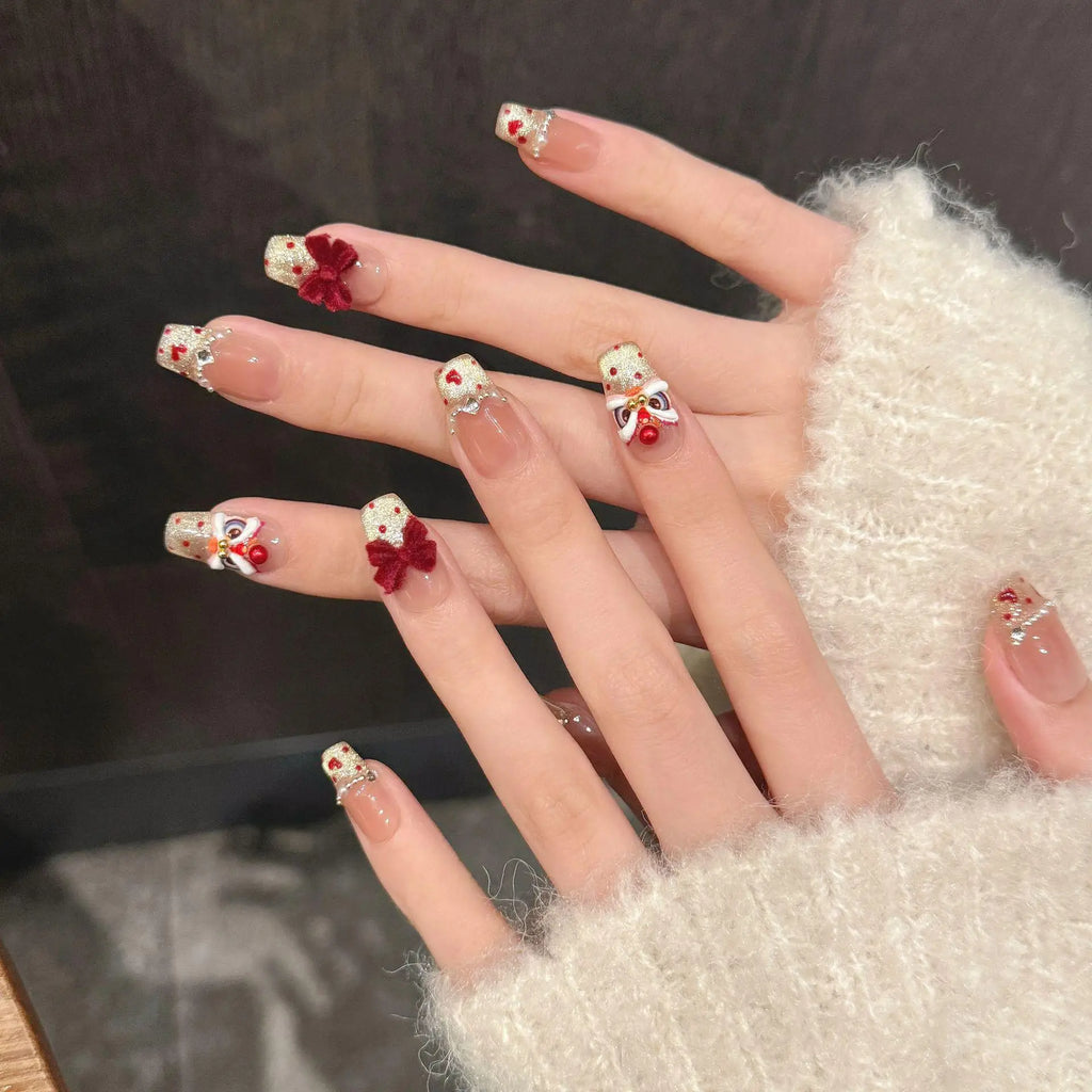 3D Waking Lion Fake Nails Year's Fortune False Nail Tips Girl Press Zpaxo