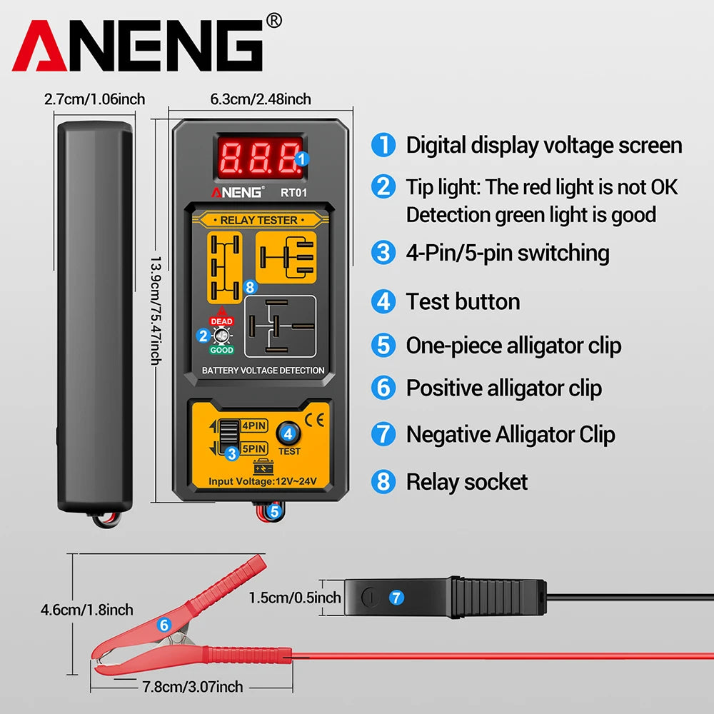 ANENG RT01 11-25V Relay Detector Digital Universal 4 5 Pins Car