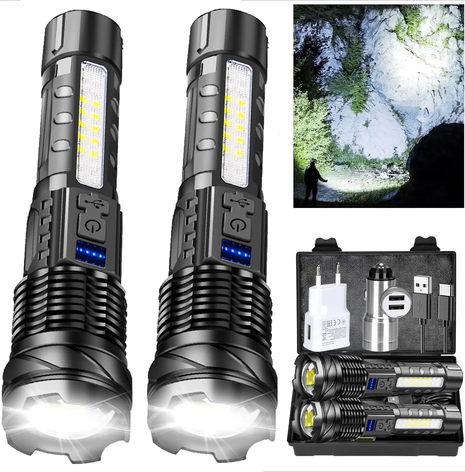 KDULIT LED Flashlight Type-C Rechargeable 7-Mode Zoomable Torch