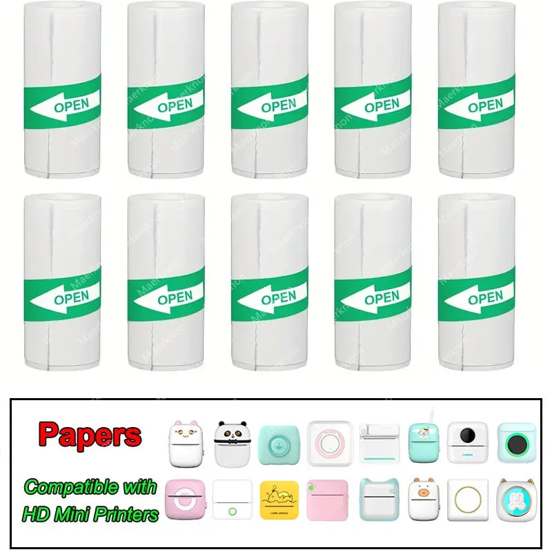 10 Roll Mini Printer Paper Self-adhesive Paper White Thermal Paper Printer Label Sticker For Wireless Photo lnkless Printer 57mm Zpaxo