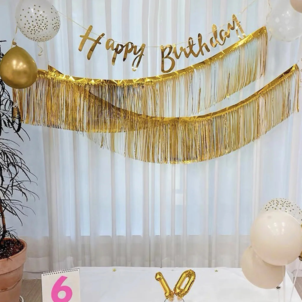 2m Glitter Tassels Fringe Banner Shinny Gold Metallic Foil Tassel