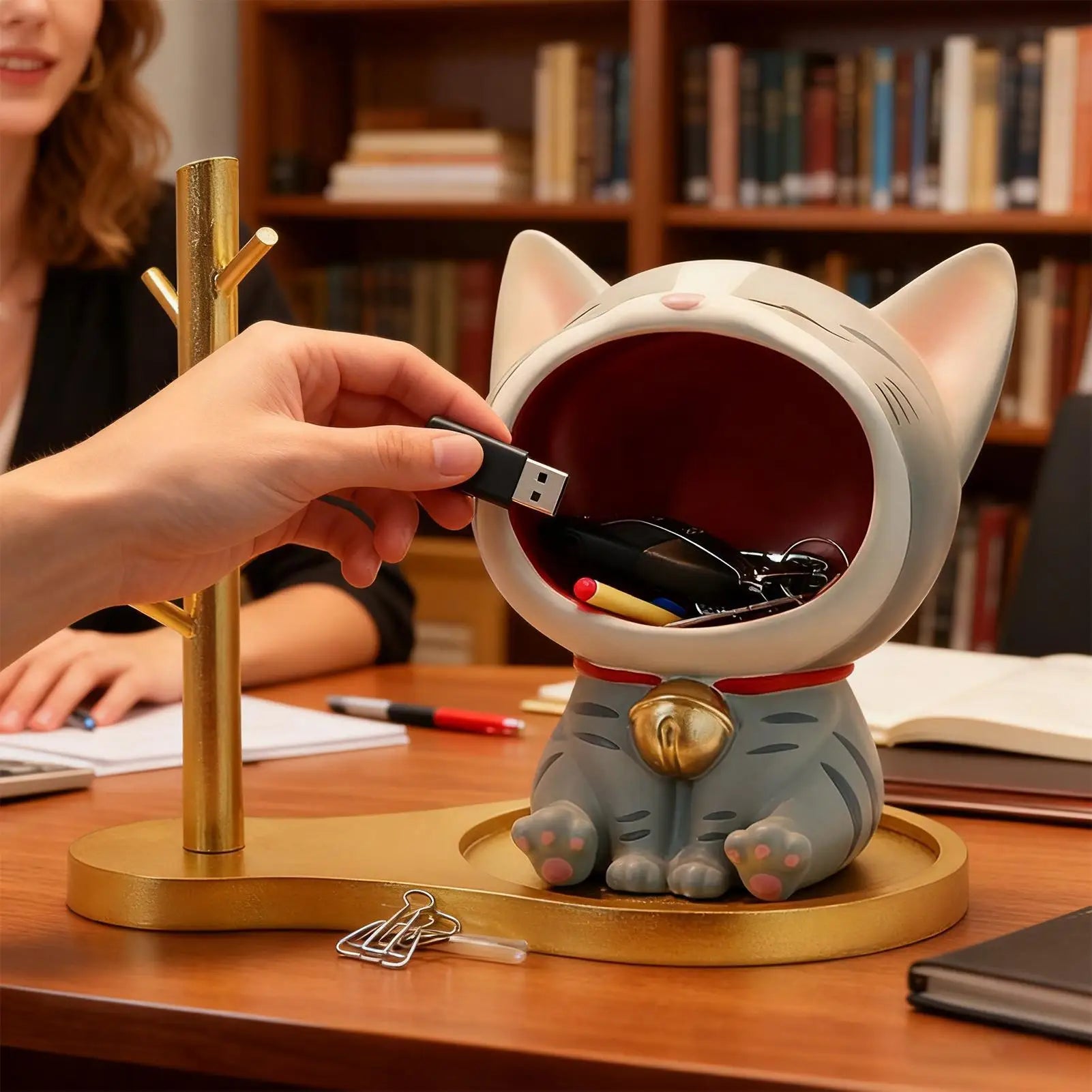 Cat Candy Dish Resin Cat Statue For Good Luck Key Dish Entryway Table Home Living Room Bedroom Cabinet Trinket Candy Zpaxo