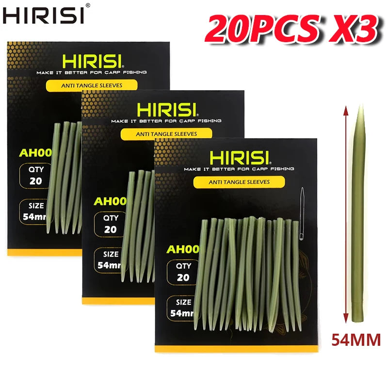 HIRISI 20pcs/20pcsX3 Carp Fishing Anti Tangle Sleeves Connect With Hook Carp Fishing Terminal Tackle AH007 For Outdoor Fishing Zpaxo AH007-54mmX3