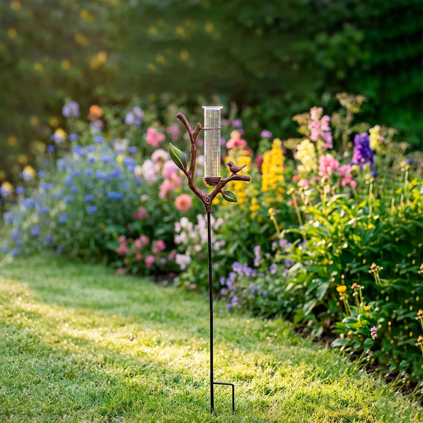 Rain Gauge Branch Design Decorative Measure Meter Outdoor Rain Gauge with Stake for Deck Lawn Fence Patio Garden Home Outside Zpaxo