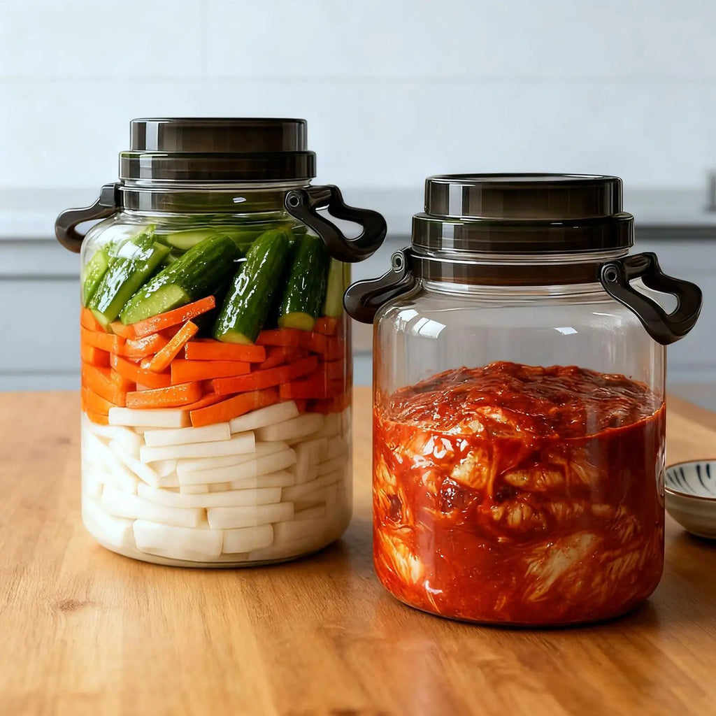 Pickle Jar Airtight Round Storage Canister Handle Fermentation