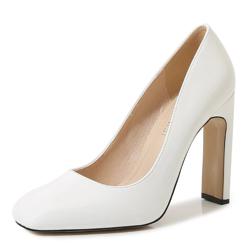Korean Square-toe Fashion Light Mouth Single Shoes Thick Heel Patent Zpaxo 08126-1White 35 China Mainland