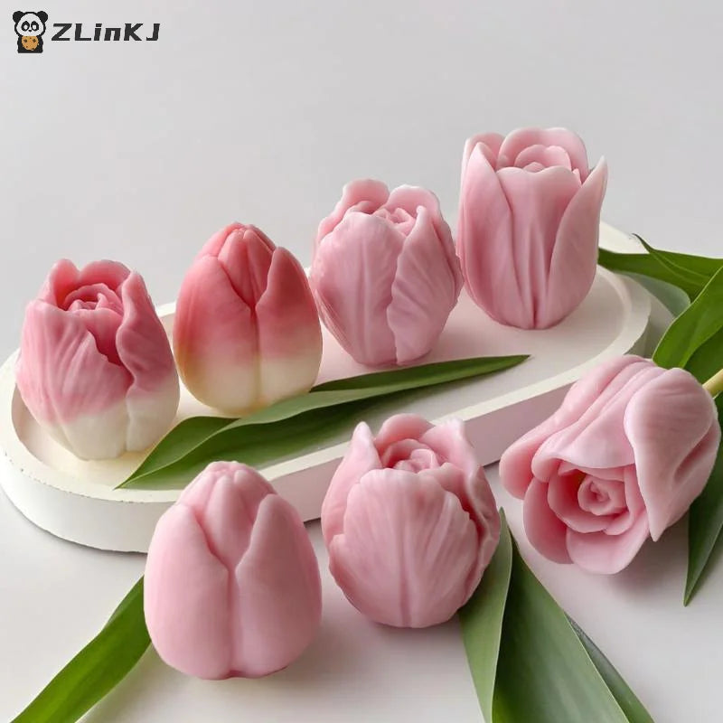 ▶1Pcs Handmade Scented Candle Plaster Resin Molds DIY Flowers Tulip Silicone Mold Homemade Cookies Chocolate Candy Baking Tool Zpaxo