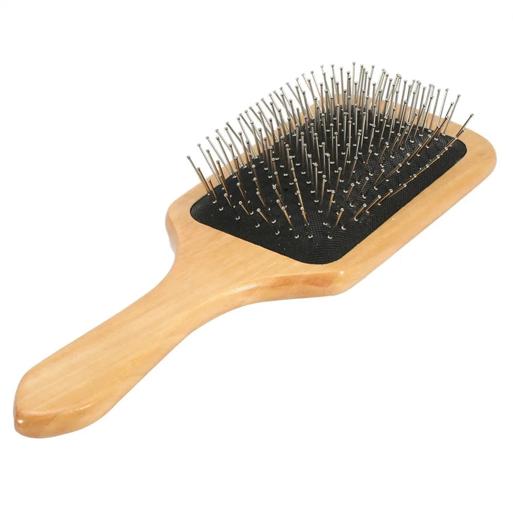 Wood Steel Needle Scalp Massage Comb X Ergonomic Handle Hairbrush Zpaxo