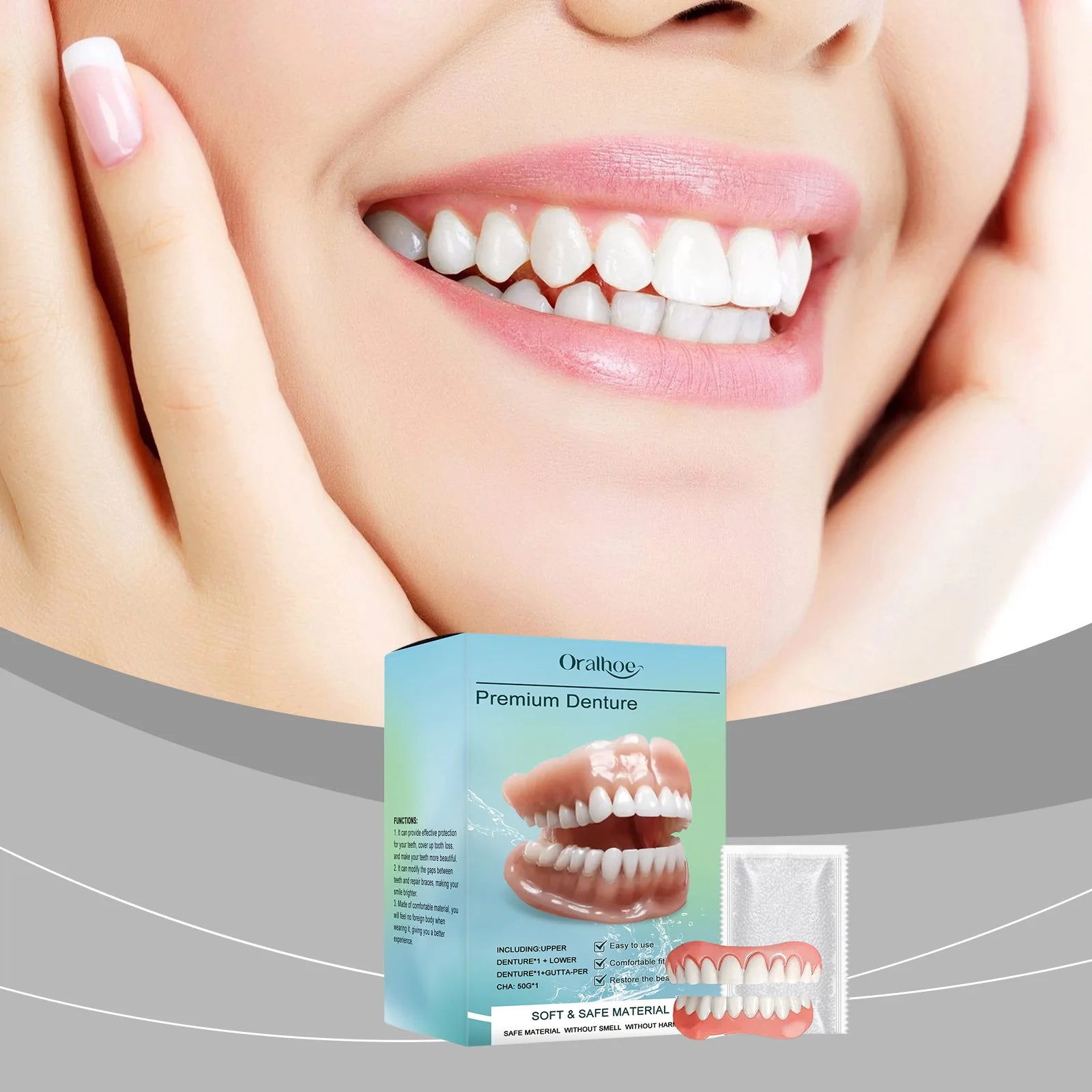 Realistic Natural Denture Set – Comfortable & Secure Fit Cosmetic Denture Set Zpaxo