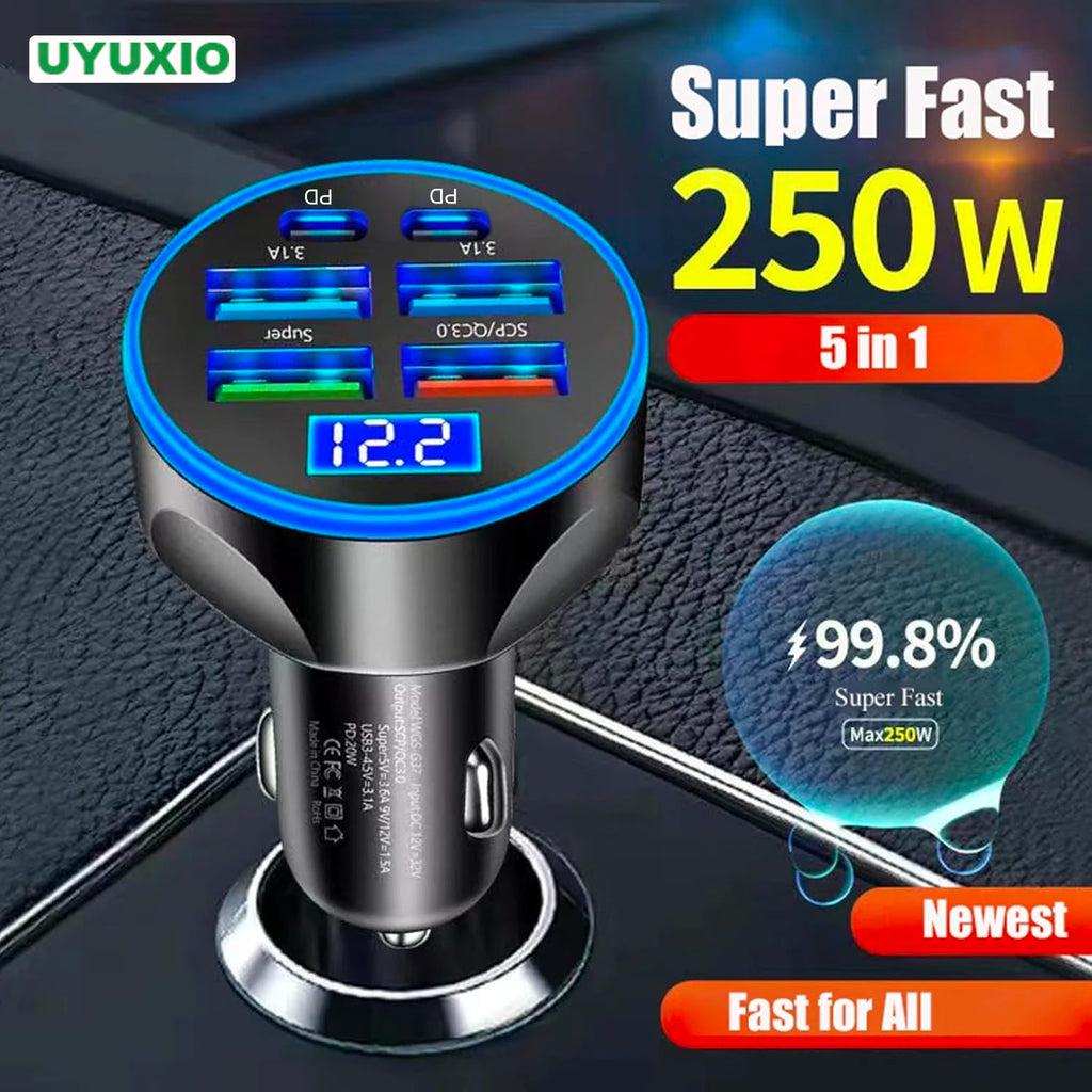 UYUXIO Multi Port USB C Car Charger Adapter Voltage Display PD 30W