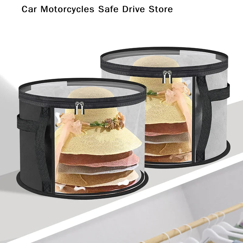 Hat Storage Box Non-woven Clear Bucket Foldable Travel Zipper Clothes