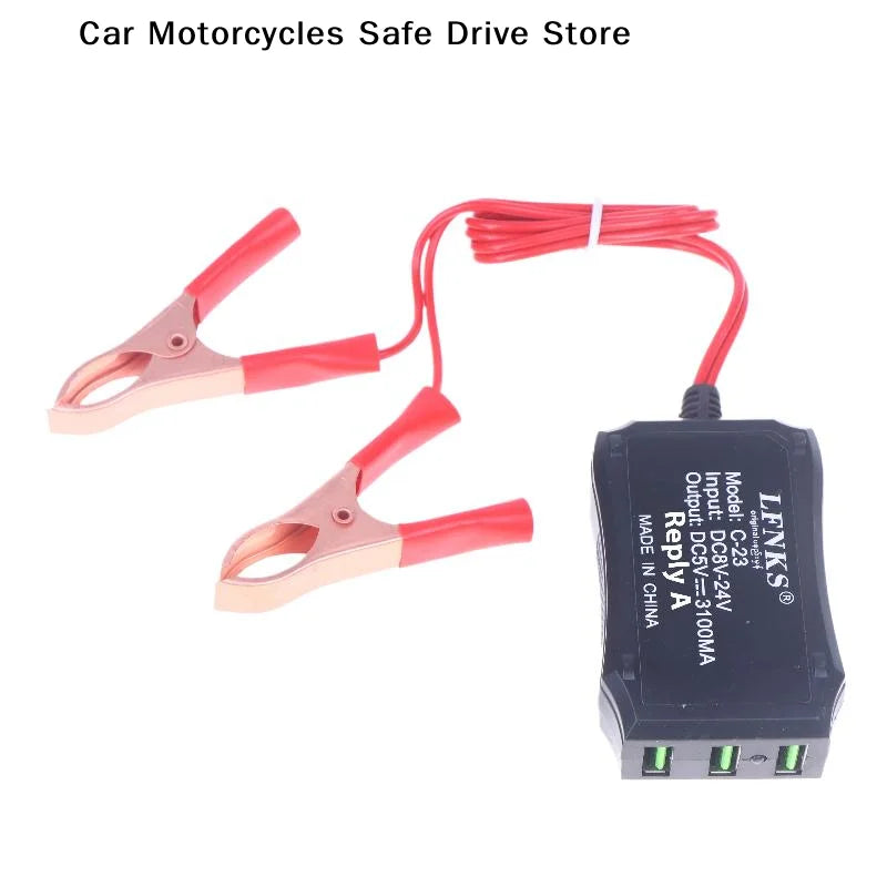 12V 24V 5V 3USB Port Power Adapter Battery Clip Charging Universal