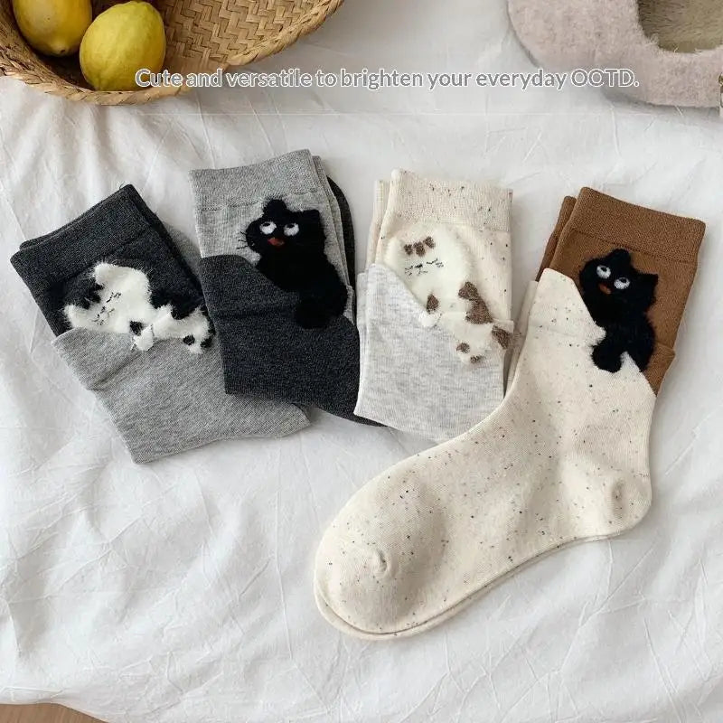 Mid-tube Couple Socks Soft Comfort Durable Sweat-absorbing 3D Cat Zpaxo