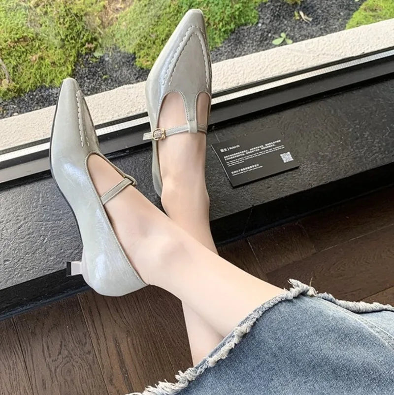 Low Heel Pumps for Women Pointed Toe Heel Mary Jane Shoes Spring Autumn New T-shaped Buckle Strap Ladies Shoe for Women Zpaxo