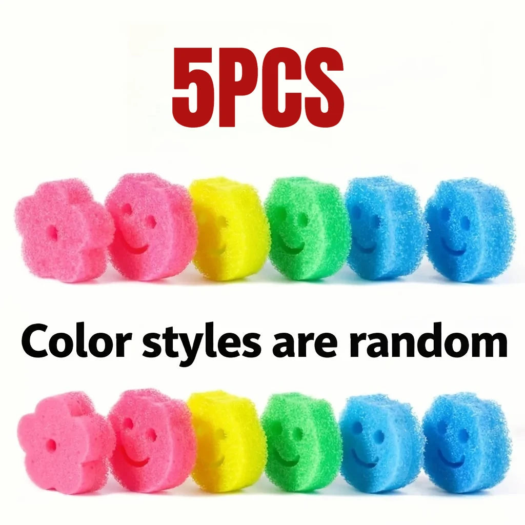 7pcs Smiley Face Temperature-Changing Cleaning Sponges，Colorful Kitchen Dishwashing Tools for Summer Grease Removal Cleaning Zpaxo 5PCS