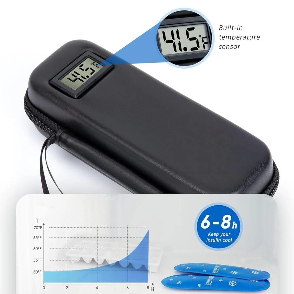 Outdoor Protable Insulin Cooler Bag Insulin Vial Protector Thermometer Display Insulin Vial Storage Case Waterproof Storage Bag Zpaxo