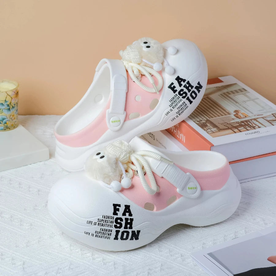 Women's Outdoor Chunky Platform Sandals Non-slip Clogs Slides Flat Zpaxo Pink 39-40