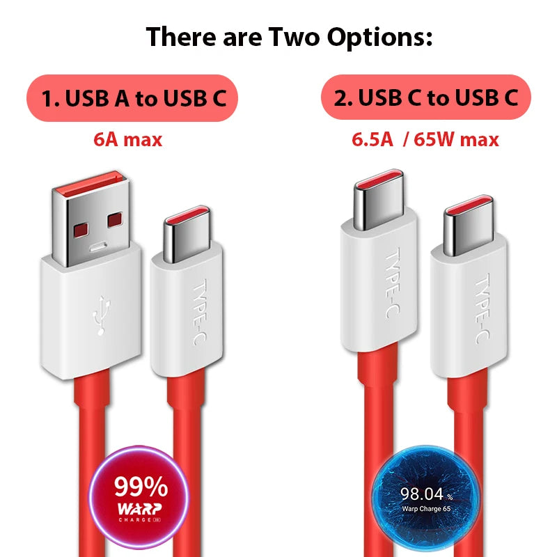 6 5A Fast Charge C Cable 65W Warp Charger Cables USB PD USBC Oneplus