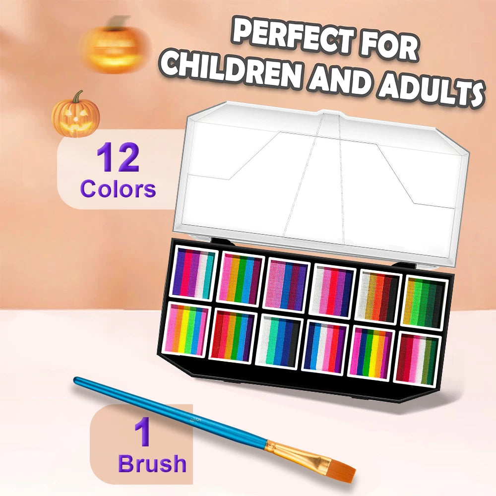 12 Grids colors Face painting Body paint Makeup rainbow Water-based Colorful Painting Set Christmas Palette for Adults and Kids Zpaxo