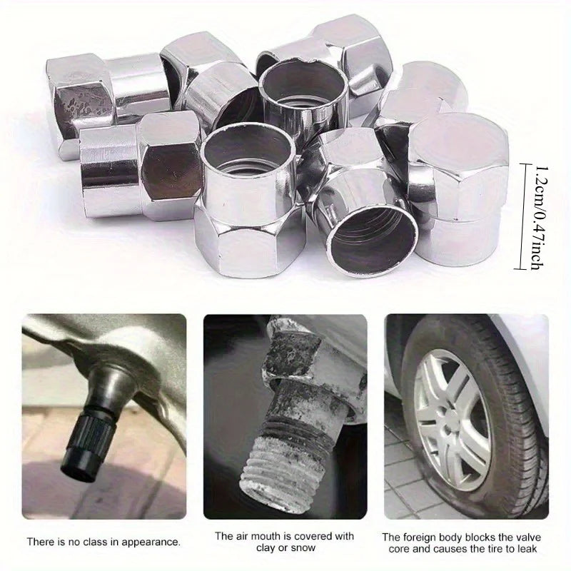40-Pack Chrome Tire Valve Stem Caps with O-Ring – Universal Fit