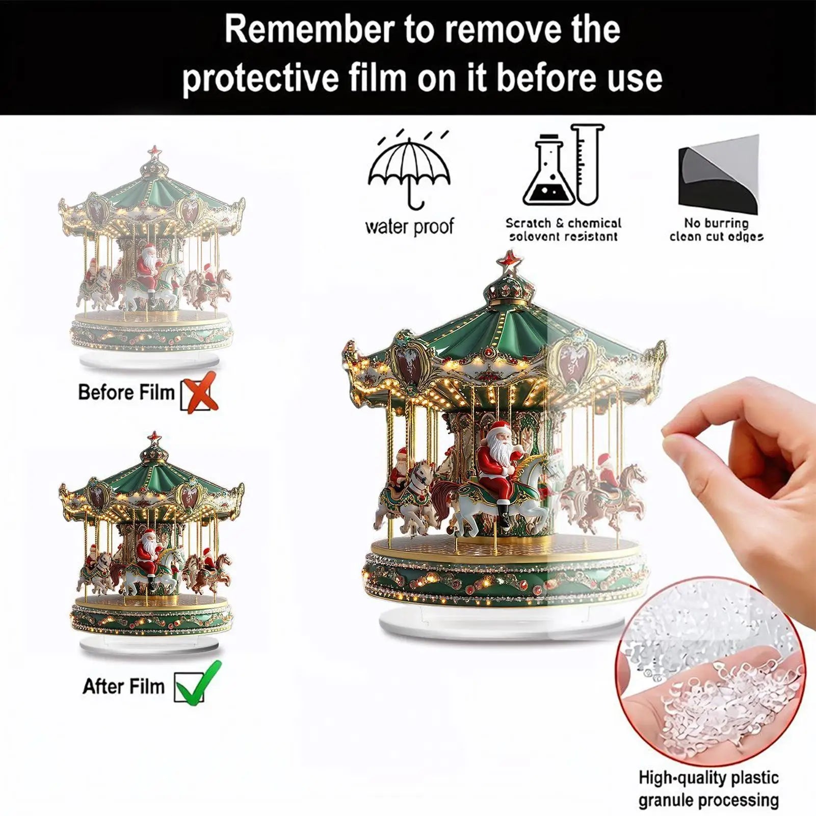 Christmas Carousel Acrylic 2D Home Decor Santa Claus Figurine Merry Christmas Scene Shelf Cafe Office Bar Indoor Decoration