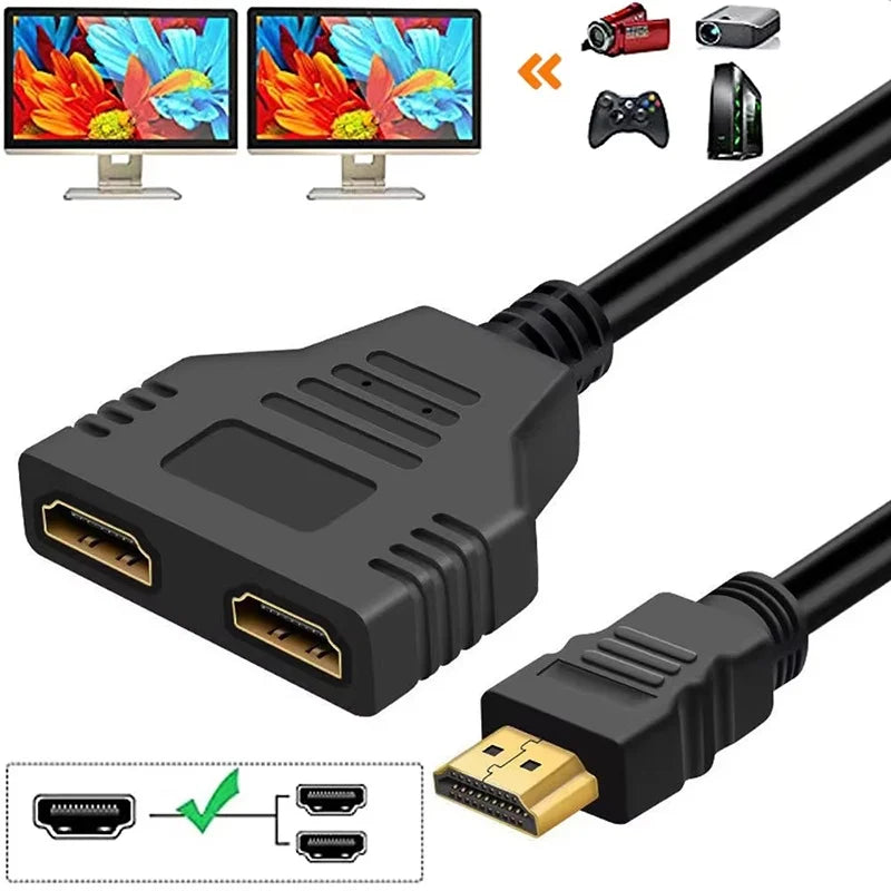 HDTV Cable 2 Dual Port Splitter Out 4K Male Female Adapter Laptop TV