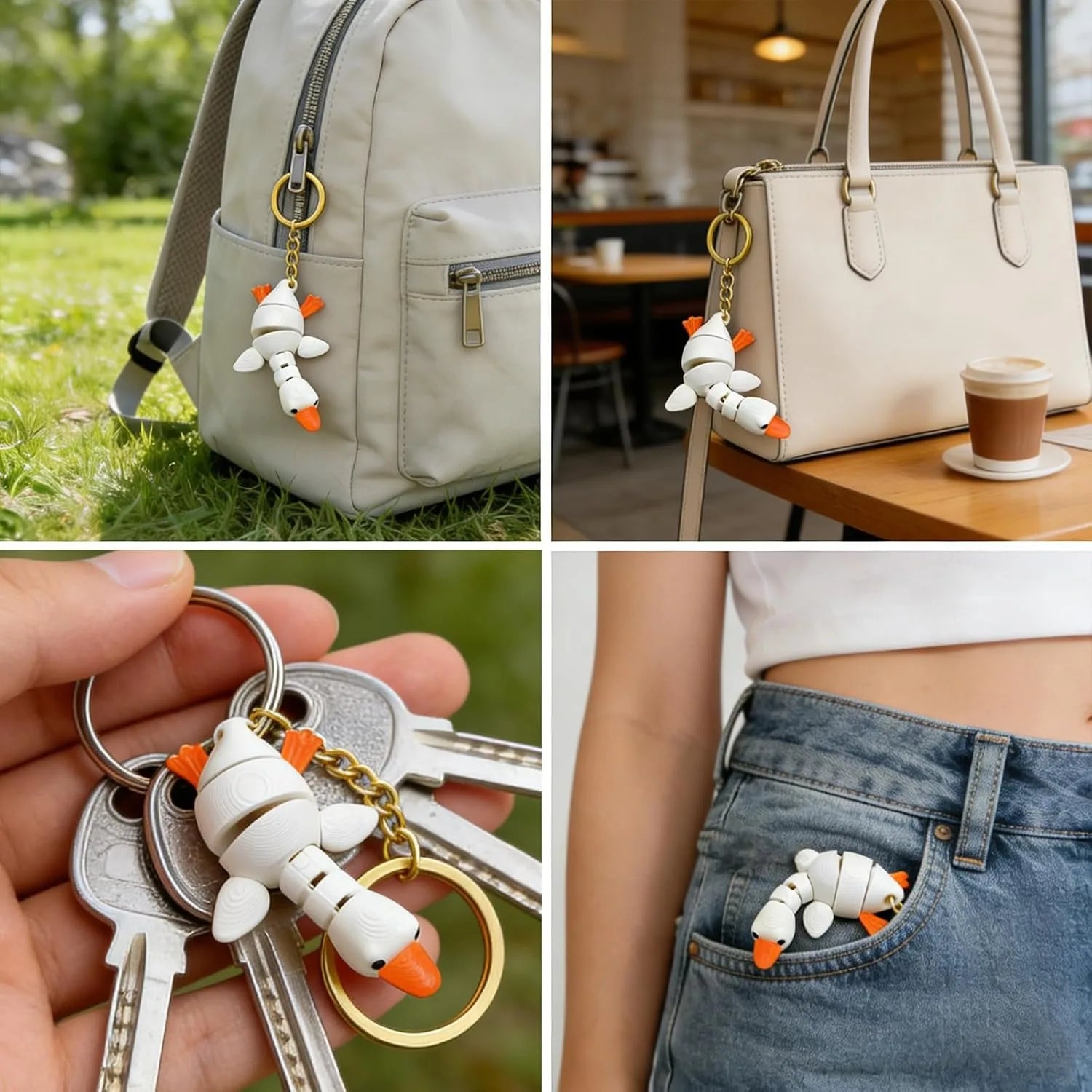 3D Printed Duck Keychains Movable Neck Mini Animals Bags Keys Desk